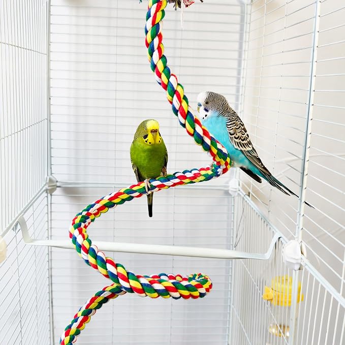 Bird Rope Perch & Birds Swing Set - Bird cage Accessories, Rope perches for Conures, Parrots,Cockatiel,Lovebird,Budgerigar,Parakeet perches for cage,Birds perches (Pack of 2)