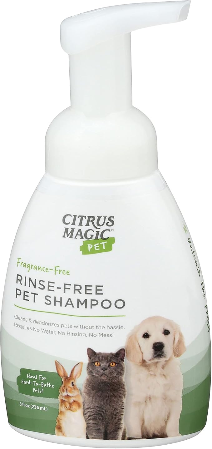Citrus Magic Pet Rinse-Free Pet Shampoo, 8 Fluid Ounce | Conditions & Deodorizes Coats, Ideal for Dogs, Cats, Ferrets, Hamsters, Rabbits, Kittens