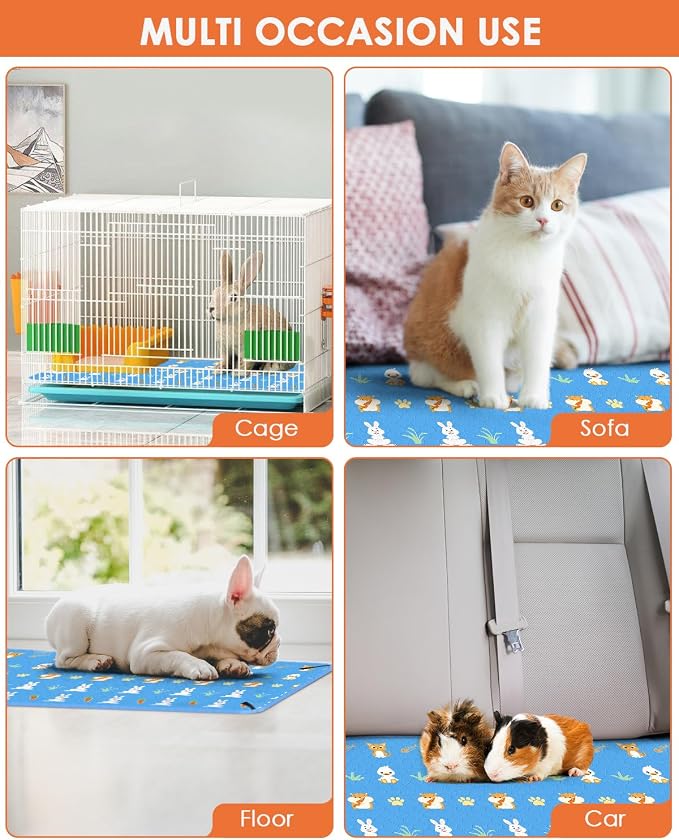 Bissap 2‑Pack Guinea Pig Cage Liners, 24''X36'' Pet Pee Pad Bedding, Blue | Non‑slip Waterproof TPU Layer, Super Absorbent, Washable Reusable Bedding for Guinea pig, Rabbit, Hamster, Chinchilla, Rat