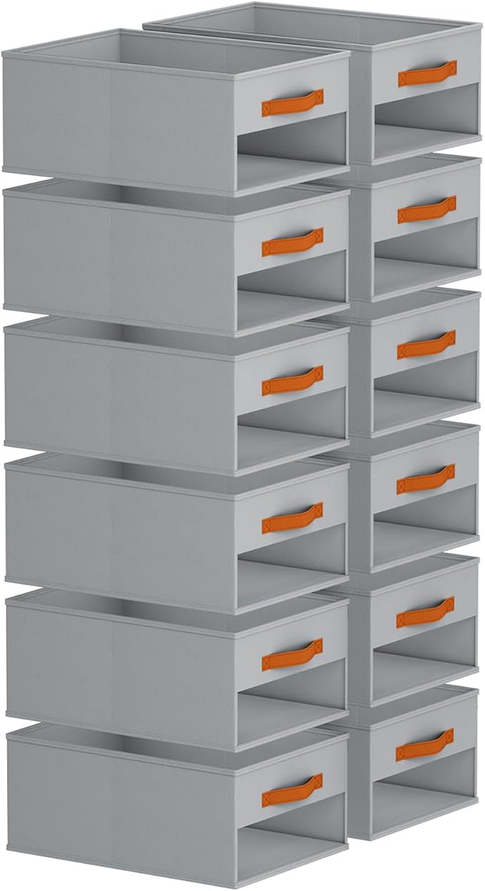Drawer Organizers and Storage - 12 Pack Foldable Pants Organizer with Clear Window & Handles, Fabric Closet Organizer for Clothes, Jeans, Sweaters, Towels, T-shirt, Scarf (Grey)