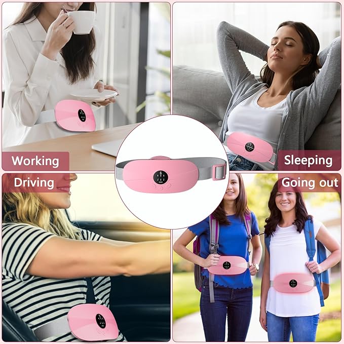 Heating Pad for Period Cramps Portable Cordless 3S Fast Period Heating Pad Cramp Relief with 3 Heat Levels and 3 Massage Modes Menstrual Electric Waist Wrap Belt for Pain Relief Gifts for Her