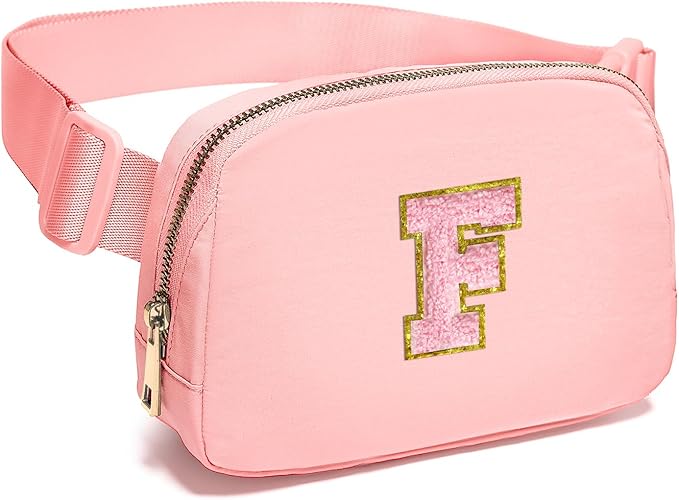 Gitus Customizable Gifts for Girls Age 6-8 8-10 Belt Bag Fanny Pack with Initial for Girls Birthday Gifts for Teenager Girls Teen Girl Gifts Trendy Stuff (Light Pink-F)