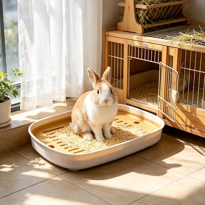 Rabbit Litter Boxs,Small Animal Litter Tray Potty Trainer with Grate,Yellow | Anti Splash bunny litter box, Easy Clean Litter Box for Bunny Hamster Ferret Rats Guinea Pigs Hedgehog 14.37x9.65x1.97in