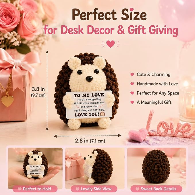 Birthday Gifts for Him Her Boyfriend Girlfriend Handmade Crochet Hedgehog | to My Love Anniversary Birthday Gifts for Women Men,Mini Romantic I Love You Gifts for Husband Wife Couple