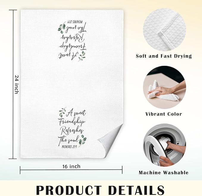 JINYO a Sweet Friendship Refreshes The Soul Kitchen Towels, Gifts for Best Friend Decorative Dish Tea Towels, Gifts for Christian Women Friends Hand Towels for Bathroom Kitchen Decor, 16x24 Inch