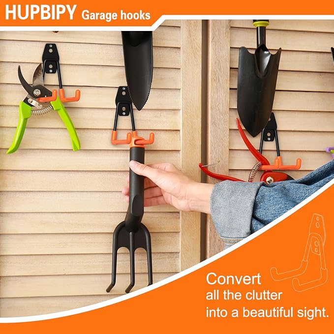 18 Pack Garage Hooks Heavy Duty Utility Steel with Anti-Slip Coating Wall Mount Storage Organizer for Hanging Power and Garden Tools, Ladders, Hose, Bikes, Ropes, Bulk Items, and More