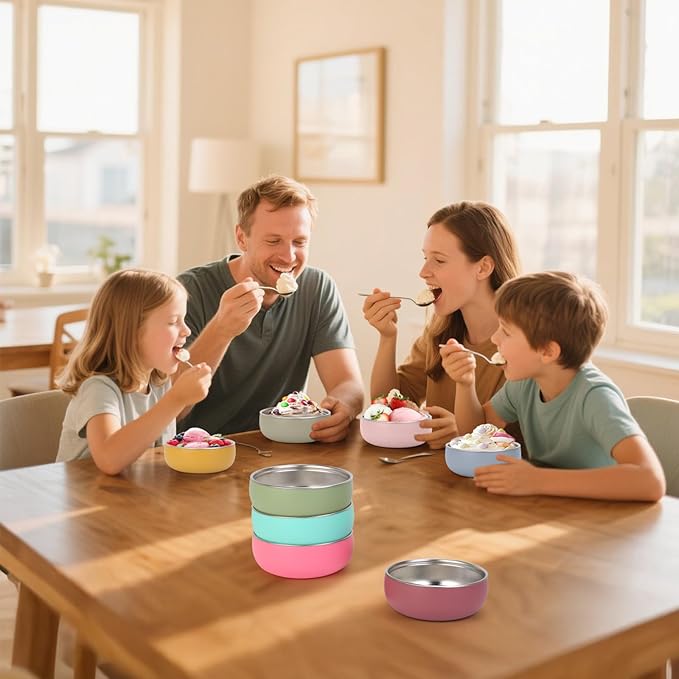 ShineMe 8 Pack Kids Bowls, Unbreakable Stainless Steel Bowls for Kids with Removable Colorful Silicone Sleeve, Versatile Baby Metal Bowl for Cereal, Yogurt, Snacks, Soup...