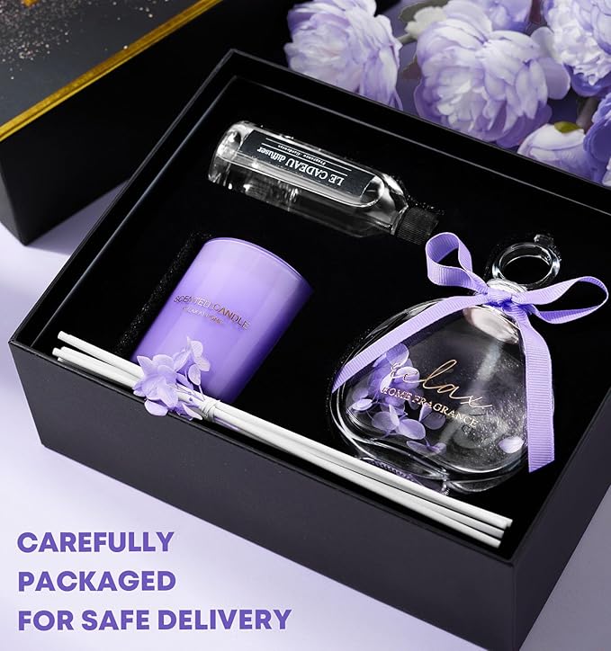 Mothers Day Gifts for Mom Daughter, Birthday Valentines Christmas Stocking Stuffer Gift Box for Women Wife Girlfriend Sister Best Friends Teachers, Violet Candle Gift Set, Self-Care Gifts for Her