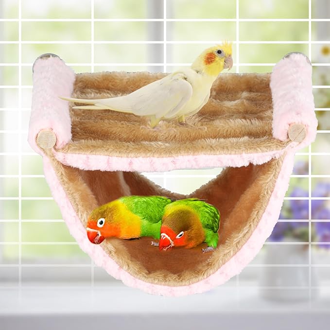 BWOGUE Bird Nest Bed Hanging Hammock, Parakeet Bed for Cage, Cockatiel Bed | Warm Fleece Snuggle Hut, Double-Layer Comfort, Wooden Perch Setup, Washable Hammock