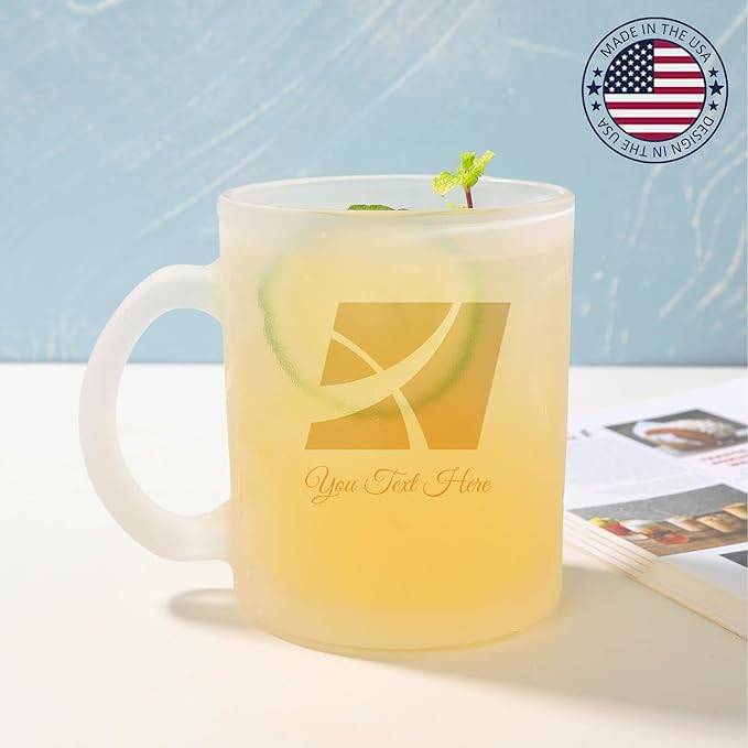 Personalized Coffee Mug Engraved with your Custom Text - Customized 11oz Frosted Glass Mugs, Hot Chocolate Mug, Tea Cup, Birthday Gifts, Retirement Gift (Engraved Custom Logo, Frosted)