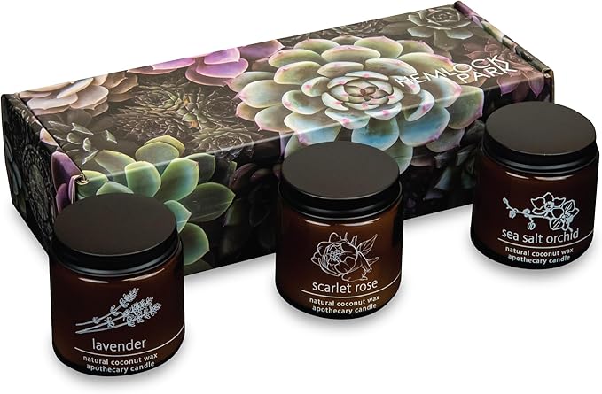 Hemlock Park Apothecary Wood Wick Candle Trio | Gift Set of Three 4 oz Candles Handcrafted with Natural Coconut Wax (Garden | Lavender, Scarlet Rose, Sea Salt Orchid)