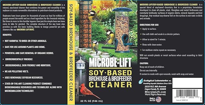 Microbe-Lift Soy-Based Bird Feeder & Bird Bath Cleaner Spray – 32 Oz – Safe Cleaning Solution for Birdhouses, Feeders, & Baths – Deodorizer & Non-Toxic Spray for Birds