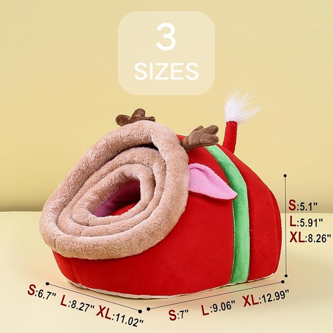 JanYoo Guinea Pig Rabbit Ferret Bed Hide Huts Removable Cushion for Rat Accessories Toys (L,Reindeer)