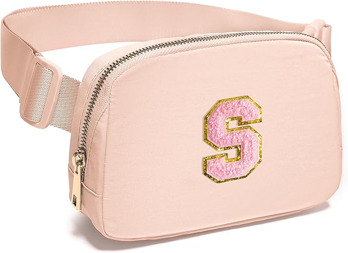 Gitus 6 7 8 9 10 Year Old Girl Gifts Belt Bag Fanny Pack Crossbody Bags with Initial Letter Patch Things for Teen Girls Easter Gifts for Girls Travel Essentials(Coral Pink-S)