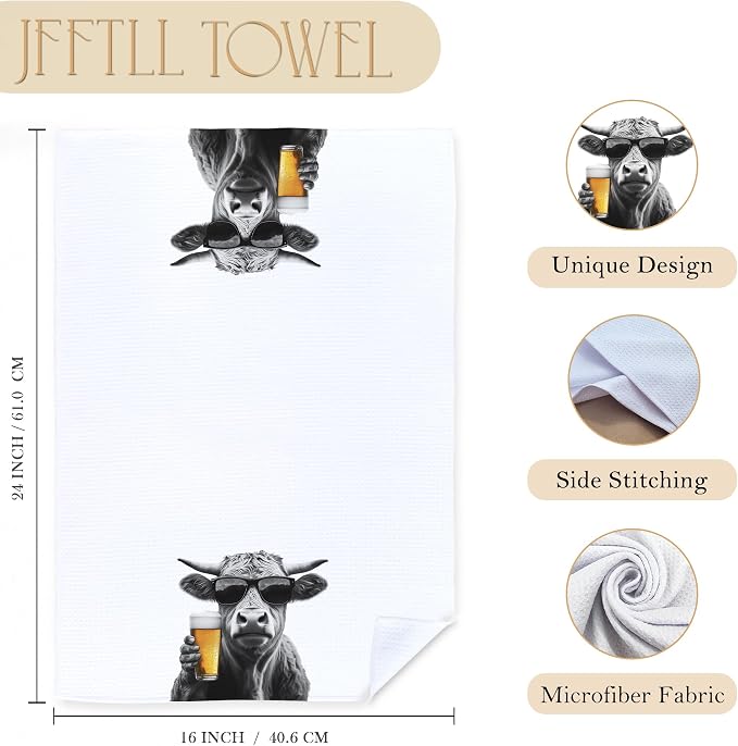Funny Cow Kitchen Towels Set of 2, Funny Kitchen Decor, Wine Station Wine Bar Decor, Black and White Cow Owner Gift Hand Towel, Dining Room Decorative Tea Towel Dish Towels 16x24 Inch