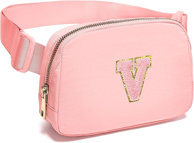 Gitus Customizable Belt Bag Fanny Pack for Girls Age 6-8 & 8-10 with Initial - Trendy Teen Girl Gifts (Light Pink-V)