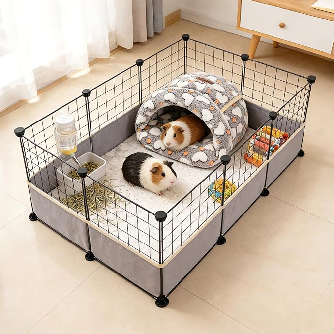 YUEPET Guinea Pig Bed Cuddle Cave, Warm Fleece Hideout, White Heart | Cozy Guinea Pig House, Portable Guinea Pig Hideout, Soft Coral Fleece, Folds Flat for Storage