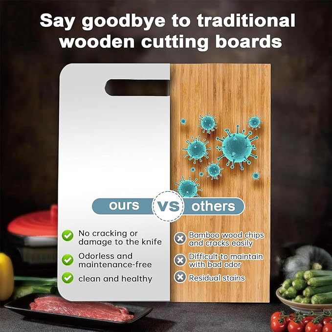 Stainless Steel Cutting Board, 3 PCS Cutting Boards for Kitchen, 304 Stainless Non Stick Chopping Cutting Board for Meat Fruit & Vegetable (15"x 11",13"x 9",10"x 6")