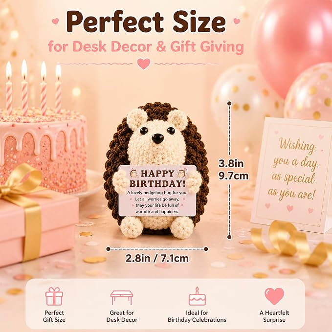 Funny Happy Birthday Gifts for Women Men,Handmade Crochet Hedgehog Gifts | Cute Inspirational Encouragement Cheer Up Birthday Gifts,Happy Birthday Gifts Idea Bday Decorations