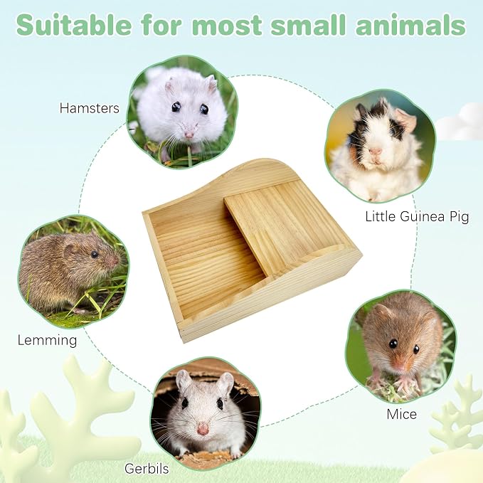 PINVNBY Hamster Sand Bath Box Wooden Shower Room Digging Sand Bathtub Container Hamster Bathroom for Dwarf Syrian Mice Mouse Gerbils with Small Bowl