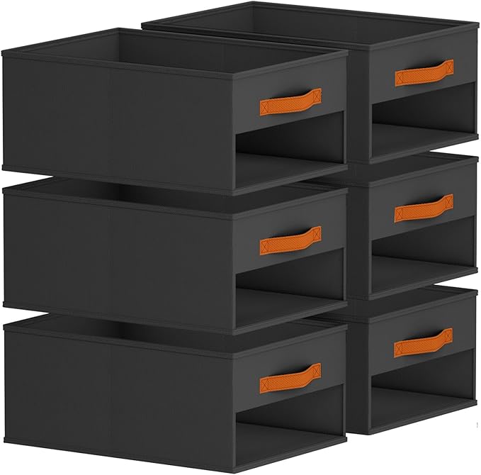 Drawer Organizers and Storage - 6 Pack Foldable Pants Organizer with Clear Window & Handles, Fabric Closet Organizer for Clothes, Jeans, Sweaters, Towels, T-shirt, Scarf (Black)