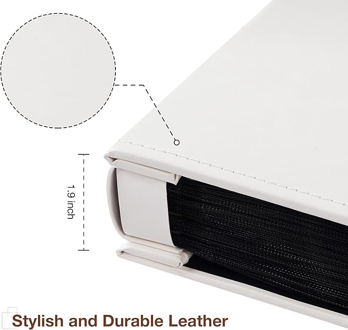 potricher Small Photo Album 4x6 300 Photos Leather Cover Picture Book with 300 Horizontal Pockets for Family Wedding Anniversary and Baby (White)