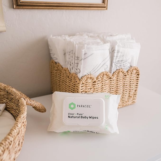 Parasol Clean+Pure Natural Baby Wipes, 99.9% Reverse-Osmosis Water, pH Balanced, Hypoallergenic Wipes, Plant Based, Alcohol-Free and Perfect for Sensitive Skin, 600 Count (10 Packs of 60)