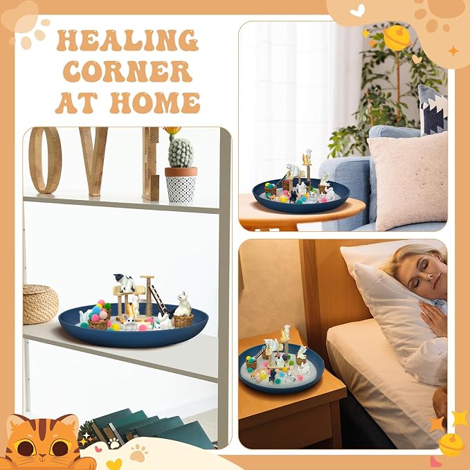 Zen Garden for Desk for Cat Lover Gifts | with Tray Sand Tools Cat Figurines DIY Micro Landscape Ornaments Miniature Meditation Sand Garden Stress Relief Desk
