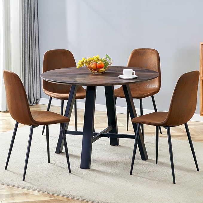 Round Dining Table Set for 4,Wooden Dining Table and Chairs Set of 4,42” Modern Kitchen Table Set for Dining Room,Office,Small Space,Apartment