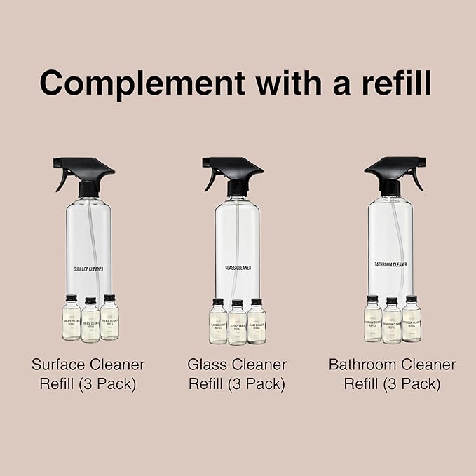 Public Goods Empty Glass Spray Bottle for Bathroom Cleaner | Refillable Spray Bottle for Cleaning | Made with Clear Borosilicate Glass for Toilets, Tile, Showers, Sinks | BPA Free | 24 Oz