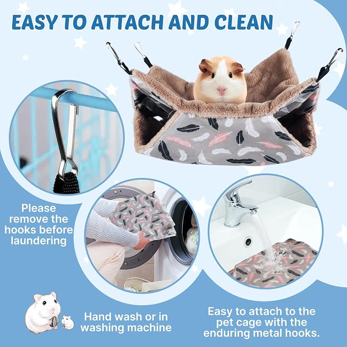 LYART 2 Pieces Guinea Pig Rat Ferret Hammocks and Warm Beds for Small Animals Pet, Squirrel Rat Ferret Cage Accessories and Toys for Sugar Glider Guinea Pig Hamster (1.Flamingo+Feather)