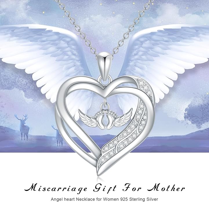 Angel Heart Miscarriage necklace loss of pregnancy for Mother 925 Sterling Silver necklace