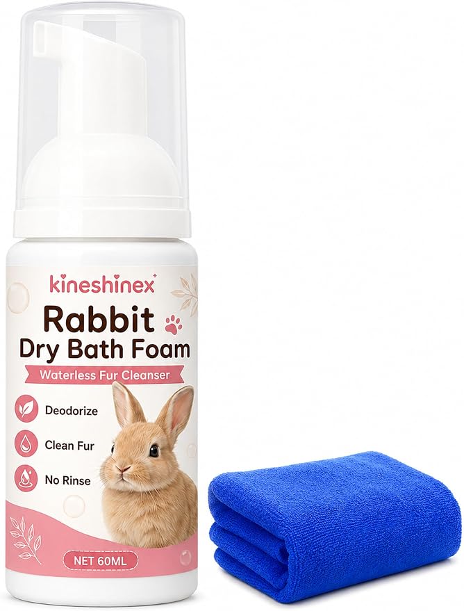 Rabbit Waterless Cleaning Foam for Bunnies & Small Pets, No Rinse Bunny Grooming Mousse with Oatmeal & Aloe, Guinea Pig Wash, Ferret Cleanser, Hamster Care Foam, Fragrance Free, 2 fl oz