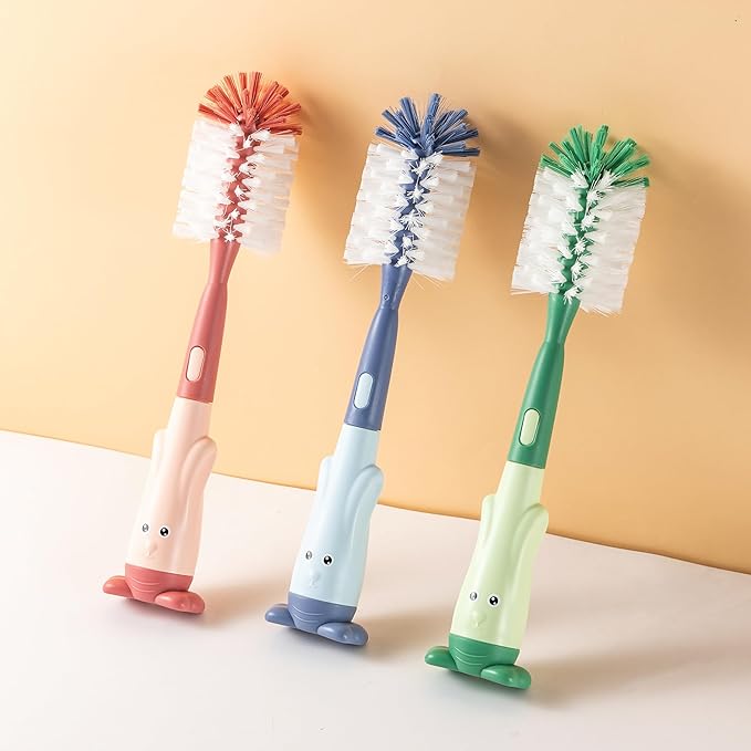 Chemimoso Cup Cleaning Brush, Silicone Baby Bottle Brush with Stand, Large Handle Water Bottle Brush Cleaner Set, with a Tiny Cup Lid Gap Cleaning Brushes Kit, Pawprint, Green