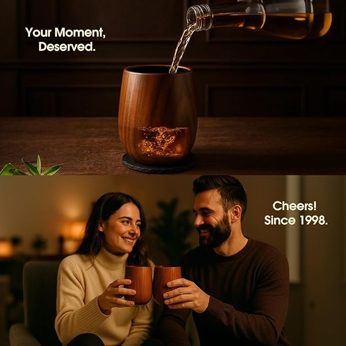 Large Original Charred Wooden Bourbon Drinking Glass | 16 oz Charred Wooden Old Fashioned Whiskey Glass | Bourbon Gifts for Men, Dad, Boyfriend, or Brother | Whiskey Gifts (1 Pack)