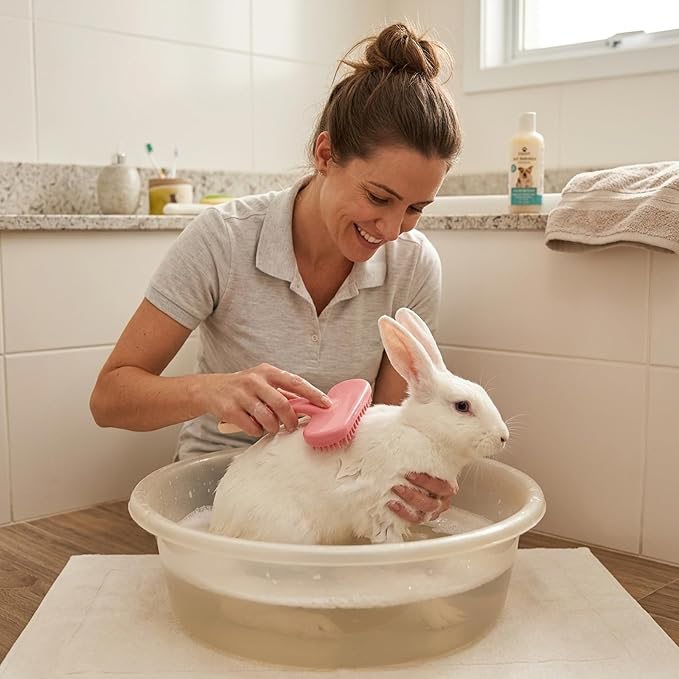 4pcs Bunny Brush Set, Rabbit Brush, Professional Bunny Grooming Tools for Rabbit Care, Pet Hair Maintenance for Shedding Season & Bath Time, in Pink, Blue and White Color