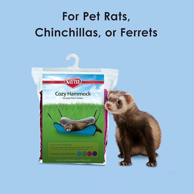Kaytee Cozy Hammock, Ferret Hammock Hanging Plush Sleeper | Cozy naps. Rat hammock with faux fur lining. Four straps, machine washable, chinchilla hammock