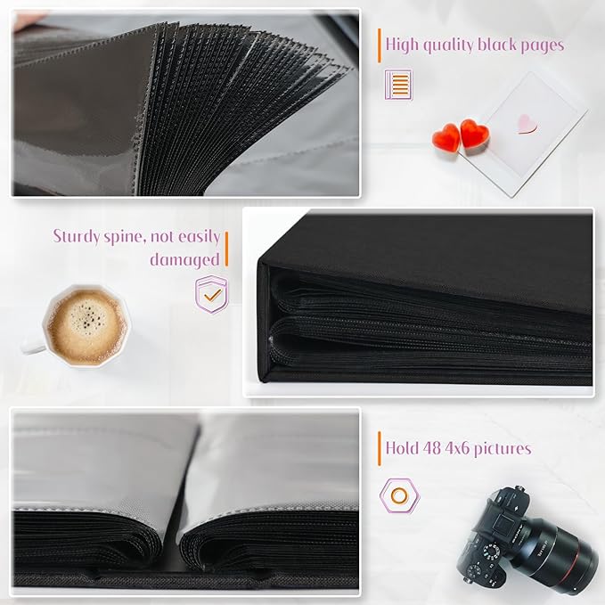 Popotop Photo Album 4x6 48 Pockets for Wedding Gifts,Linen Hardcover Picture Albums for Family Anniversary Baby Vacation Pictures