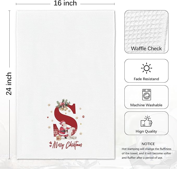 Christmas Initial Letter S Kitchen Towels Personalized Gifts Dish Towels Hand Towels for Kitchen Decorations, Christmas Birthday Gifts for Women, 24x16 Inch