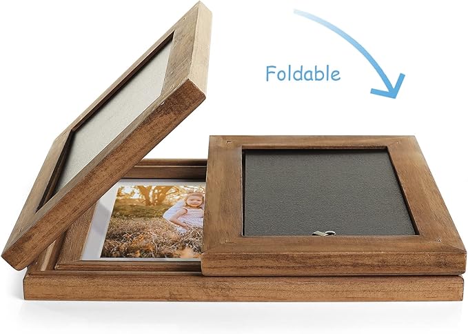 3 Vertical Horizontal Hinged Wood Picture Frame 4x6 and 5x7 Triple Folding Photo Frame Home Decor with Real Glass Front in Distressed Farmhouse Wood Grain for Tabletop, Display 4x6 with Mat or