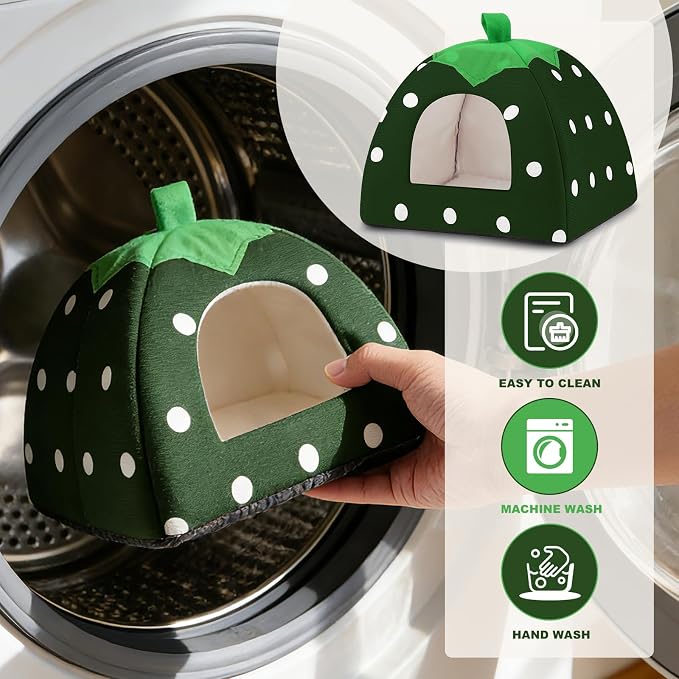 Guinea Pig Bed Rabbit Hideout Warm Fleece Cuddle Cup Washable Sleeping House for Small Animals Pet/Ferret/Chinchilla/Bunny (Drak Green)
