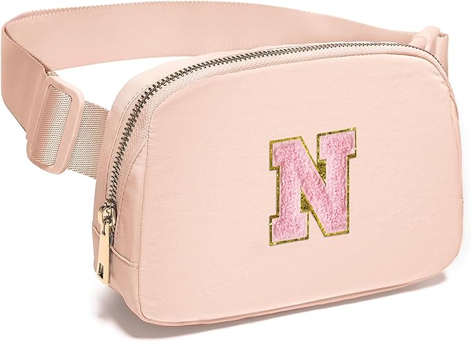 Gitus 6 7 8 9 10 Year Old Girl Gifts Belt Bag Fanny Pack Crossbody Bags with Initial Letter Patch Things for Teen Girls Easter Gifts for Girls Travel Essentials(Coral Pink-N)