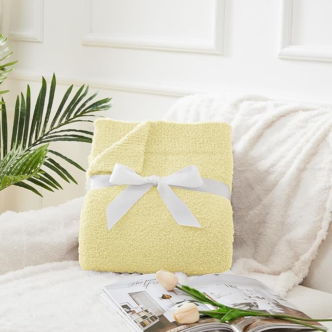 CYMULA Knit Throw Blanket for Couch Yellow - Super Soft Lightweight Plush Fuzzy Fluffy Cozy Blankets and Throws for Sofa Bed, 60 x 80 inches