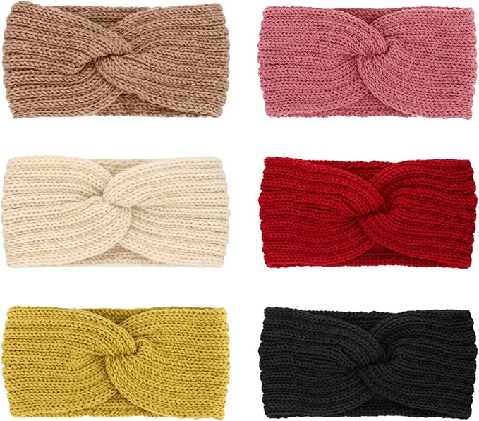 DRESHOW Winter Knit Chunky Headbands for Women Crochet Turban Knitted Ear Warmer Fashion Head Wrap 6 Pack