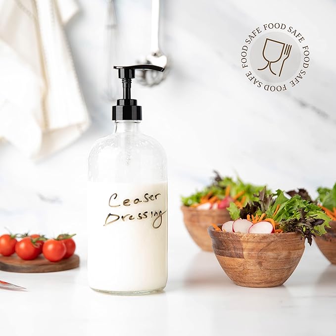 Glass Shampoo and Conditioner Dispenser - Large Glass Pump Bottle Dispenser - 32 Ounce (1 Liter) - Pack of 4