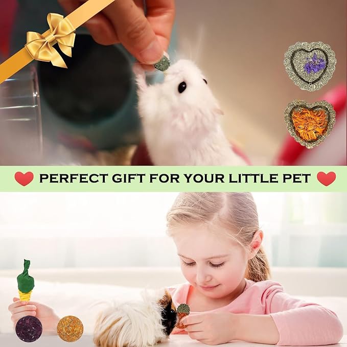Bunny Toys, 21PCS Rabbit Chew Toys for Teeth, Guinea Pig Natural Treats | Timothy Hay Sticks chew Treats for ChinchillasRabbit, Bunny, Hamsters, Rats, chinehila, Small Animals Teeth Grinding Care