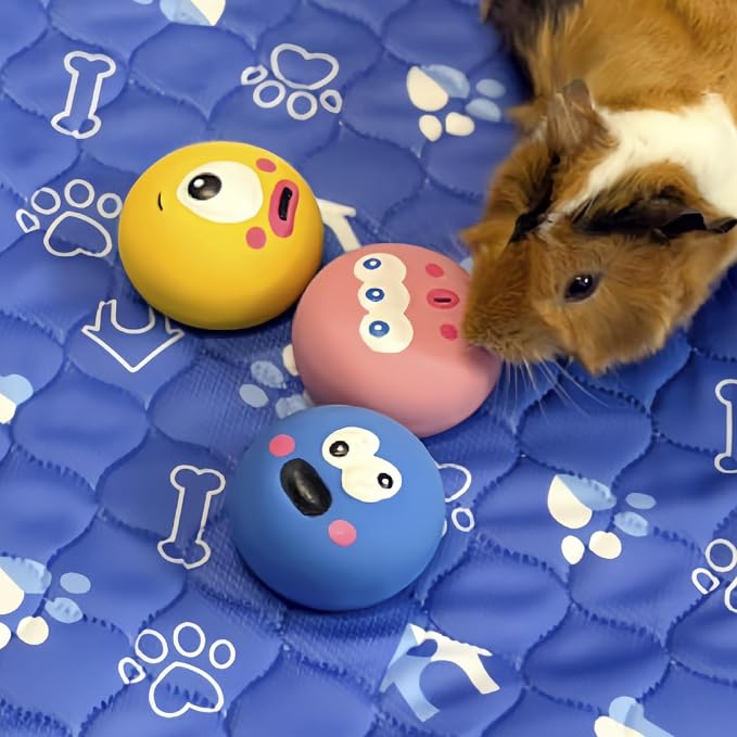 BESNEW Natural Rubber Squeaker Toys for Ferret,High Elasticity Ferret Latex Squeaker Balls 3 Pack,Tough Teething Toys Big Eyes Printed Toy Ball for Small Dogs,Easy to Clean