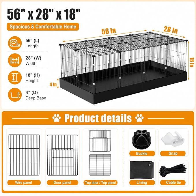 Guinea Pig Cages DIY Small Animal Playpen with Waterproof Liner, Expandable Cage for Guinea Pigs, Metal Wire Yard Fence Rabbit Cage