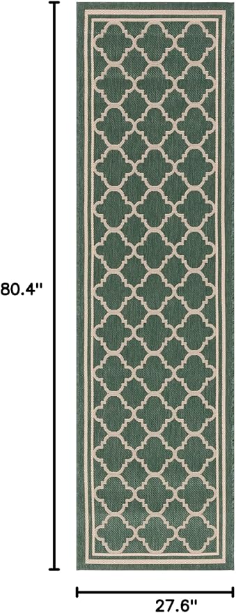 SAFAVIEH Washable Rug Outdoor Courtyard Collection - 2'3" x 6'7" Runner, Dark Green & Beige, Non-Shedding & Easy Cleaning, Ideal for Patio, Entryway, Mudroom, Hallway, Kitchen (CY6918-322)