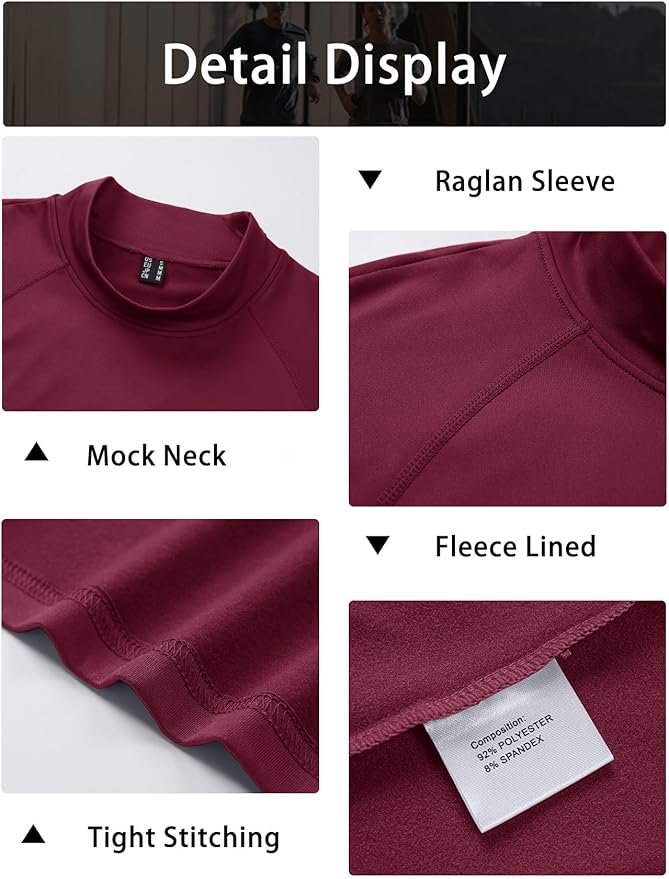 MAGCOMSEN Men's Thermal Shirt Mock Turtle Neck, Fleece Lined Long Sleeve Undershirts, Athletic Warm Base Layer Winter Top